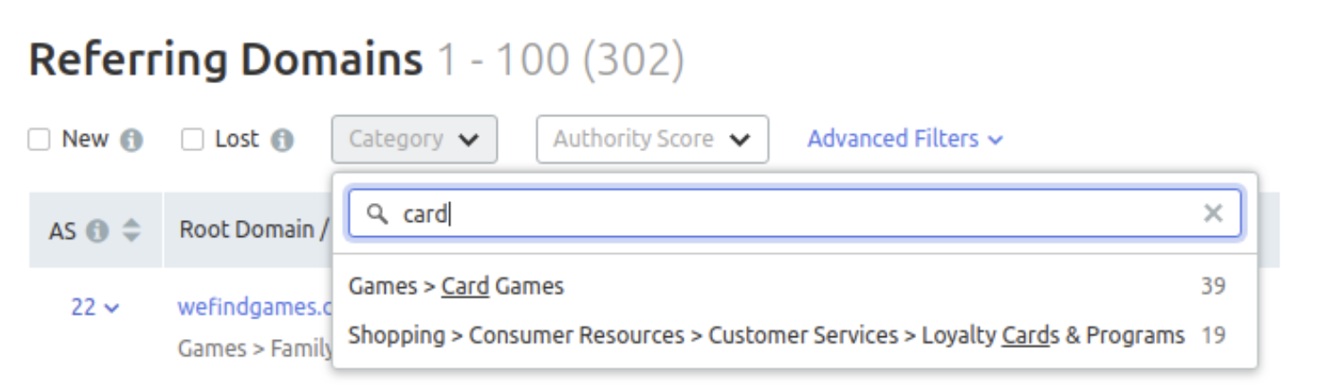 Referring domains report for 247solitaire.com showing 302 referring domains
