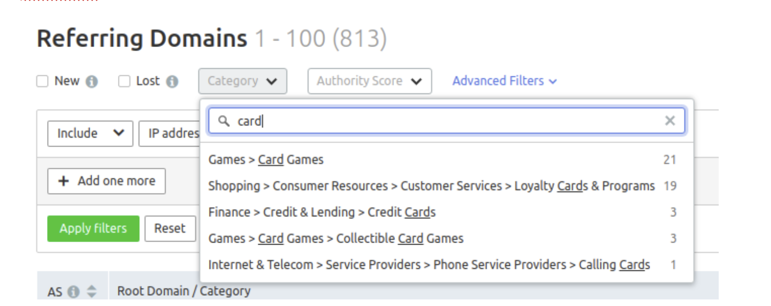 Referring domains report for Solitaired.com showing 813 referring domains